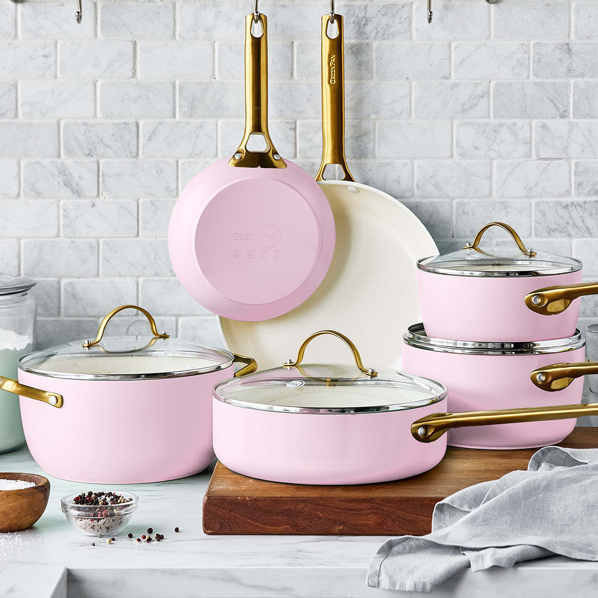 Reserve Ceramic Nonstick 10-Piece Cookware Set | Blush with Gold-Tone Handles