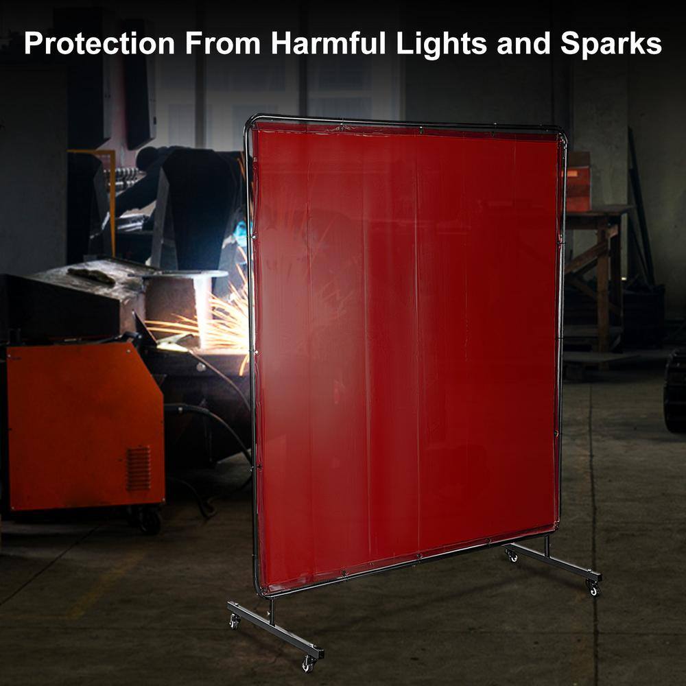 VEVOR Welding Screen 6 ft. x 6 ft. 3 Panel Welding Curtain Flame Retardant with Frame and Wheels adjustable Size Red GBRDSMHJL66YC0001V0