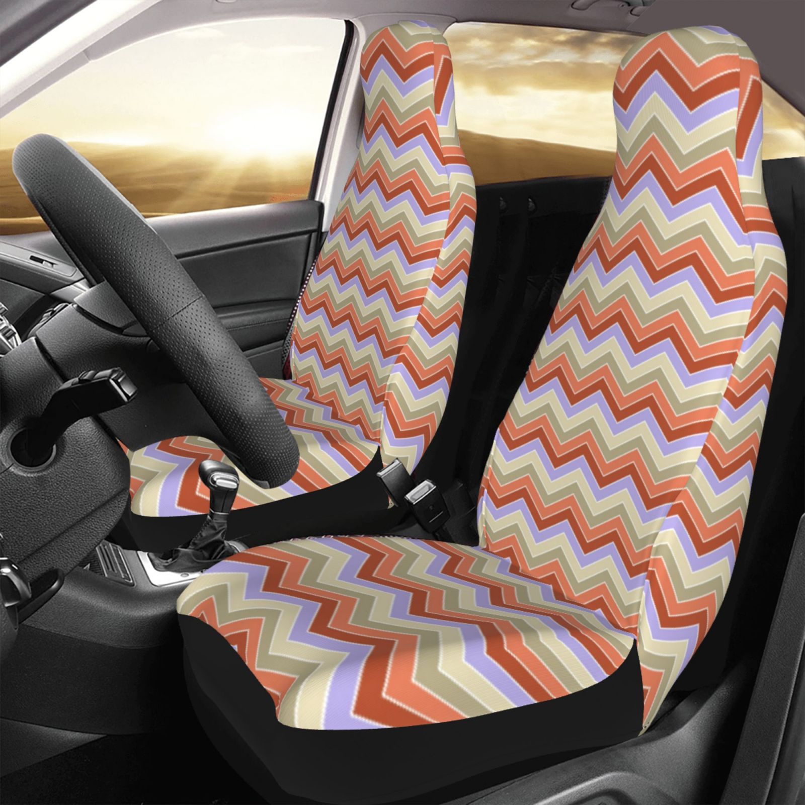 TEQUAN Front Seat Covers， Abstract Chevron Zigzag Style Pattern 2 Piece Car Seat Cover Fit Most Car SUV Truck Van