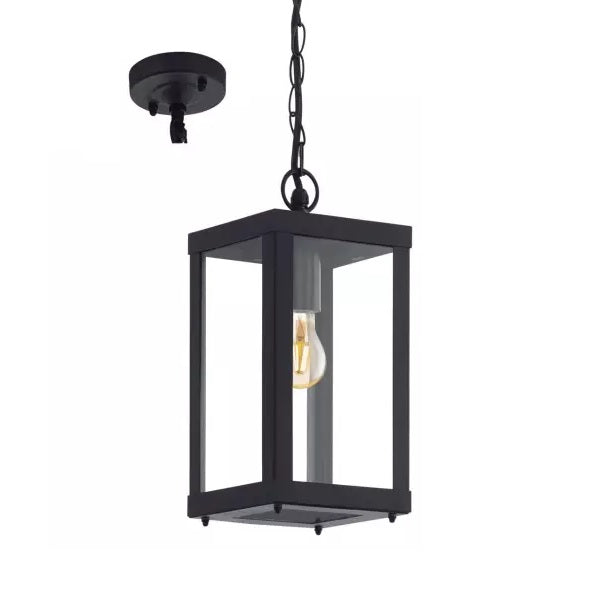 Eglo 94788 Alamonte 1 Black Outdoor Square Glass Lantern Pendant Light