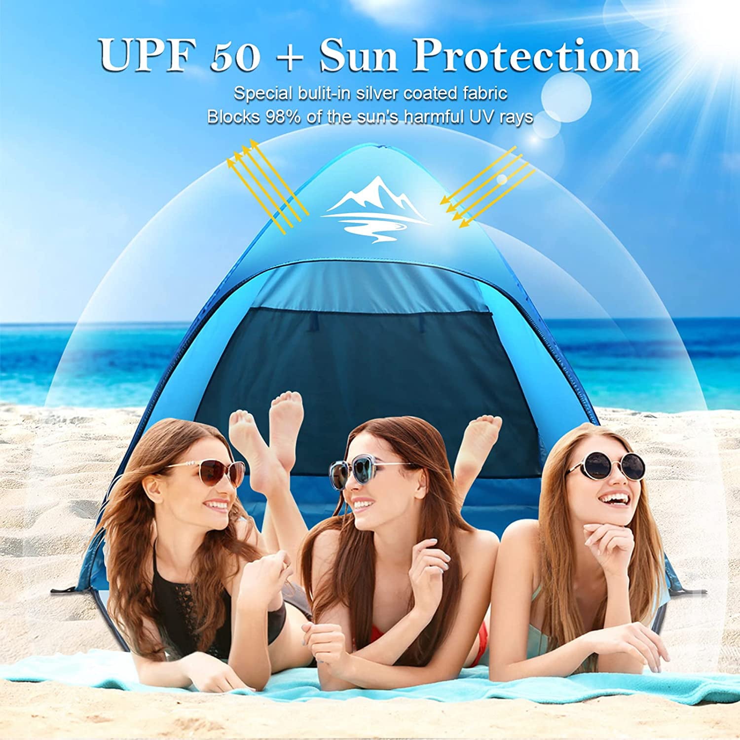 2-3 Person Pop up Beach Tent Sun Shelter UPF 50+ Anti-UV Blusmart Portable Waterproof Fishing Camping Tent W/ Carry Bag， Blue