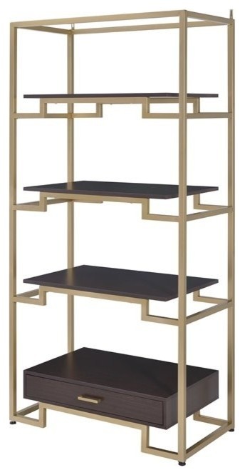 ACME Yumia Wooden Tiers Etagere Bookshelf in Gold and Clear Glass   Contemporary   Bookcases   by HedgeApple  Houzz