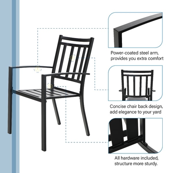 MAISON ARTS 5 Pieces Patio Dining Set with 4 Metal Stackable Chairs and 1 Square Table with WoodLike PVC Top and Umbrella Hole