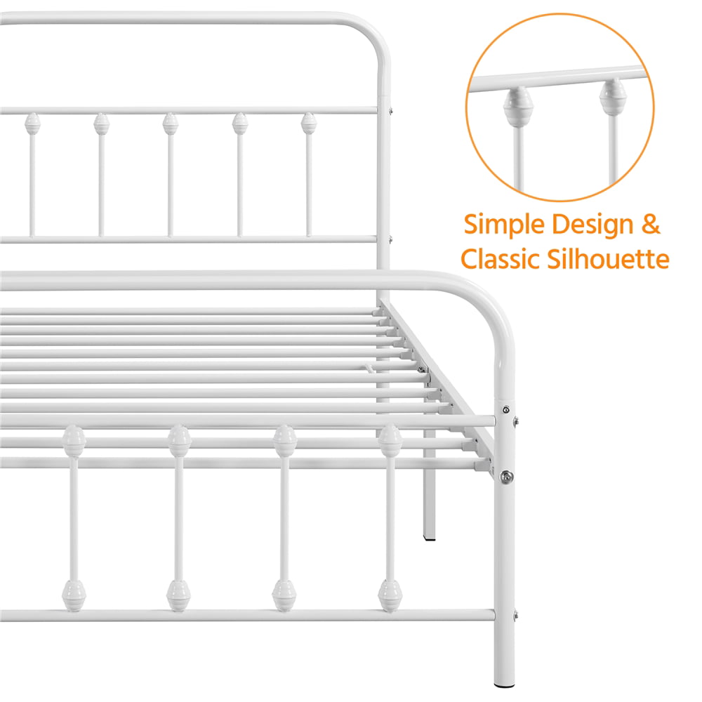 Alden Design Metal Platform Twin Bed with High Headboard, White