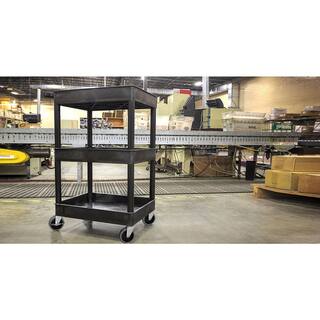 Luxor 24 in. x 18 in. 3 Tub Shelf Plastic Cart 4 in. Casters in Black STC111-B