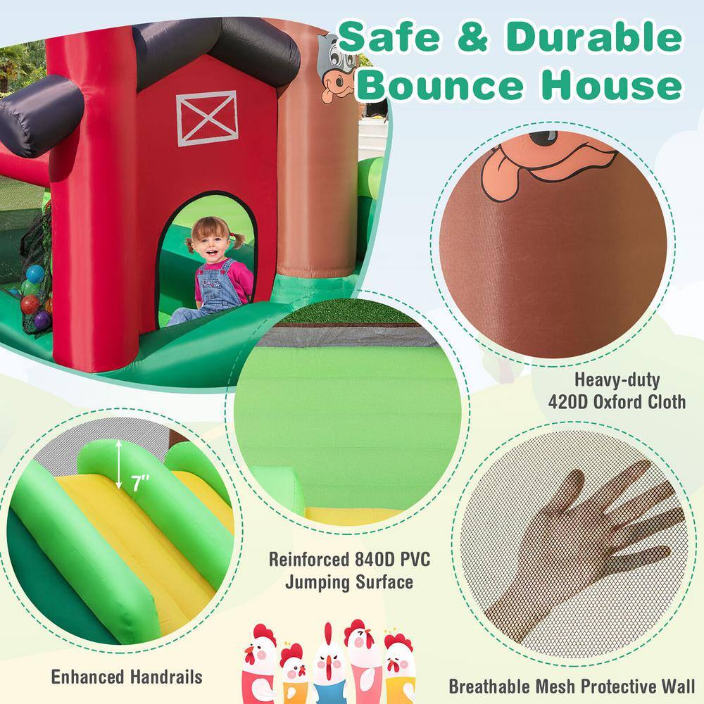 Costway Farm Themed Inflatable Castle Kids Bounce House with Double Slides and 750-Watt Blower NP10750+ES10151US