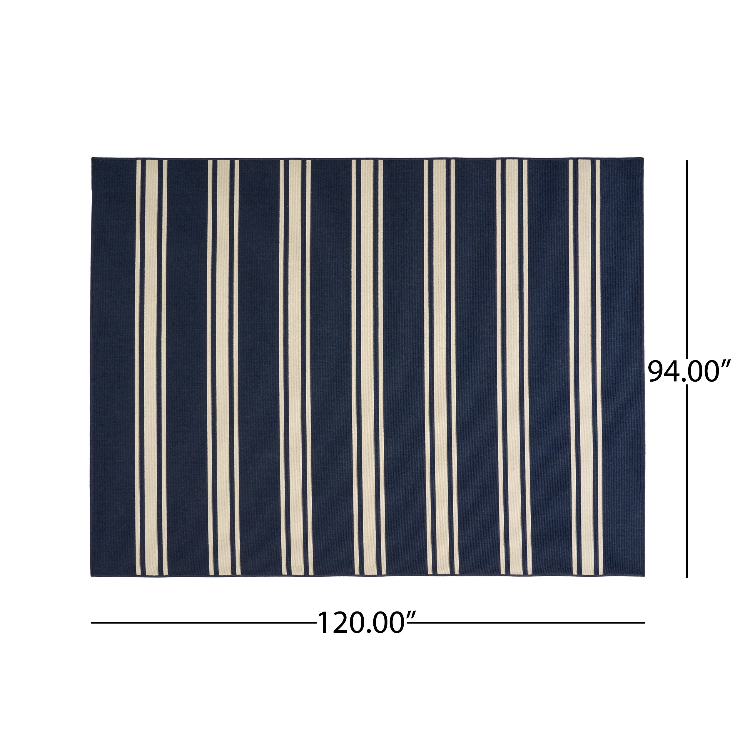 Julia Outdoor Stripe Area Rug, Navy and Ivory