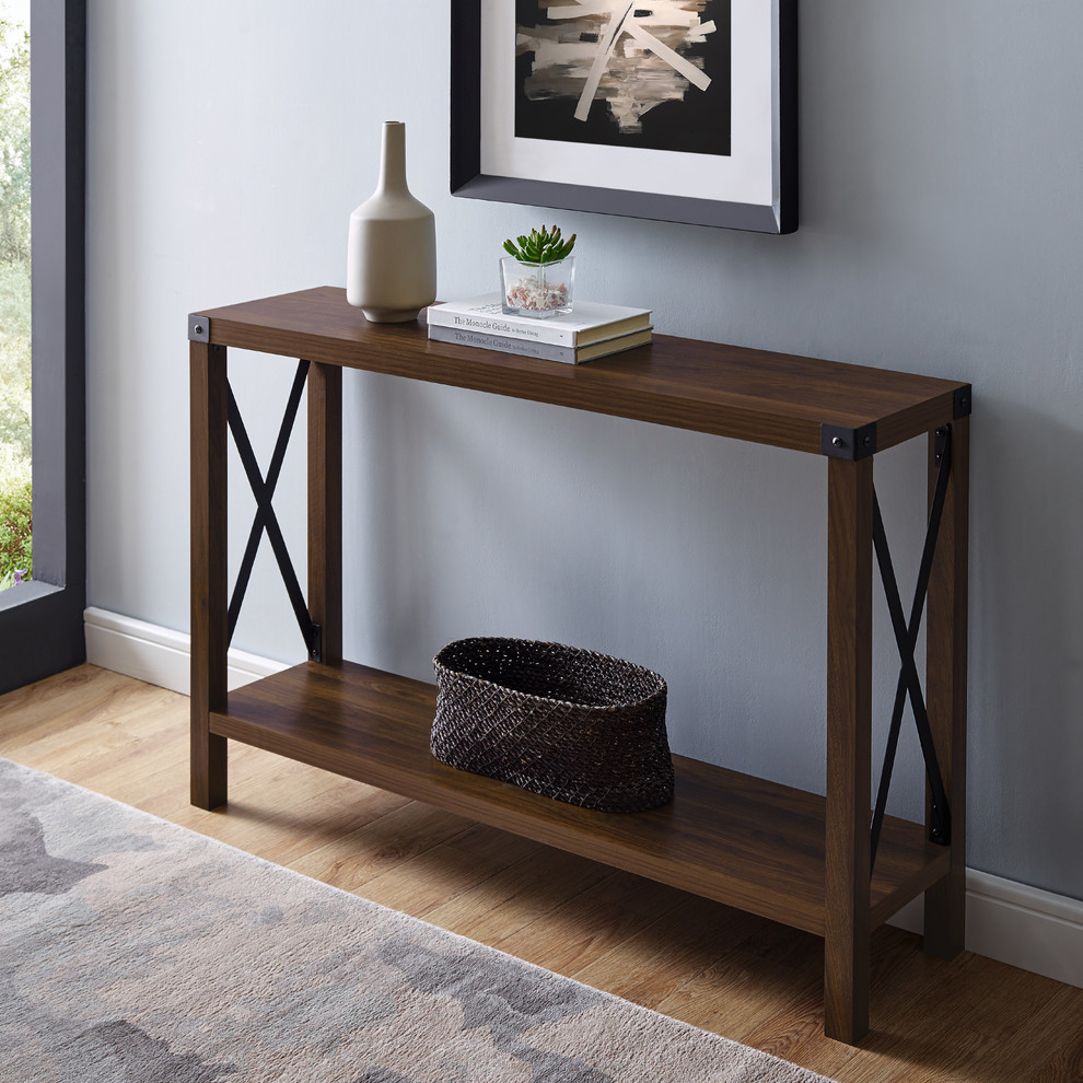 46 quotRustic Farmhouse Entryway Table  Dark Walnut   Industrial   Console Tables   by Walker Edison  Houzz