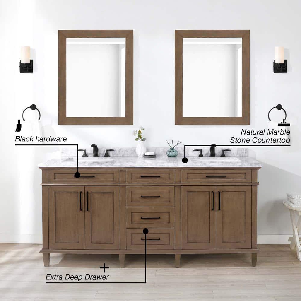 Home Decorators Collection Sonoma 72 in W x 22 in D x 34 in H Bath Vanity in Almond Latte with White Carrara Marble Top