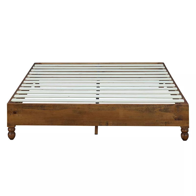 MUSEHOMEINC 12 Inch Solid Pine Wood Platform Bed Frame with Wooden Slats， King