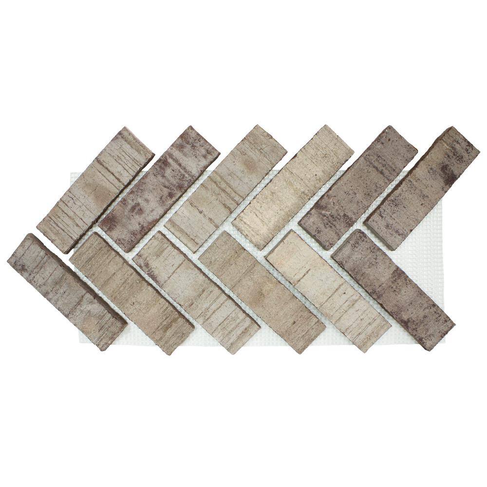 Old Mill Brick 7.625 in. x 12.5 in. x 0.625 in. Brickwebb Herringbone Vintage Oak Thin Brick Sheets (Box of 4-Sheets) BWH-370015CS