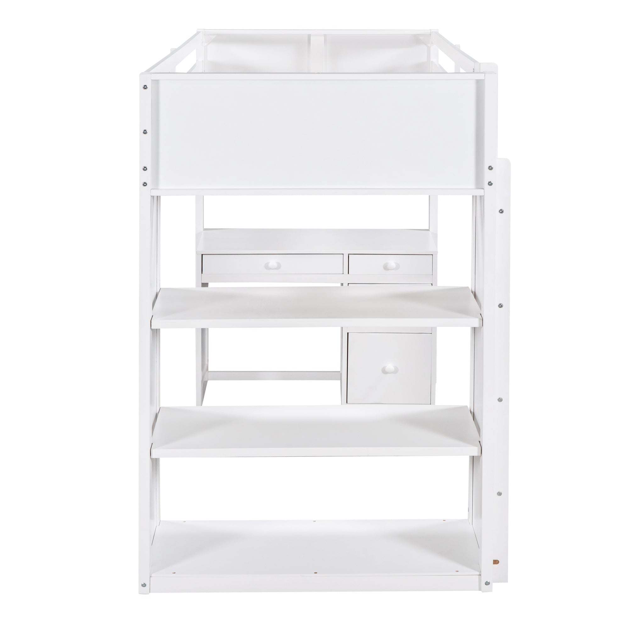 Bellemave Twin Size Kids Loft Bed with Desk and Shelves, Wood Loft Bed with Storage and Ladders for Kids, Teens, Junior (White)