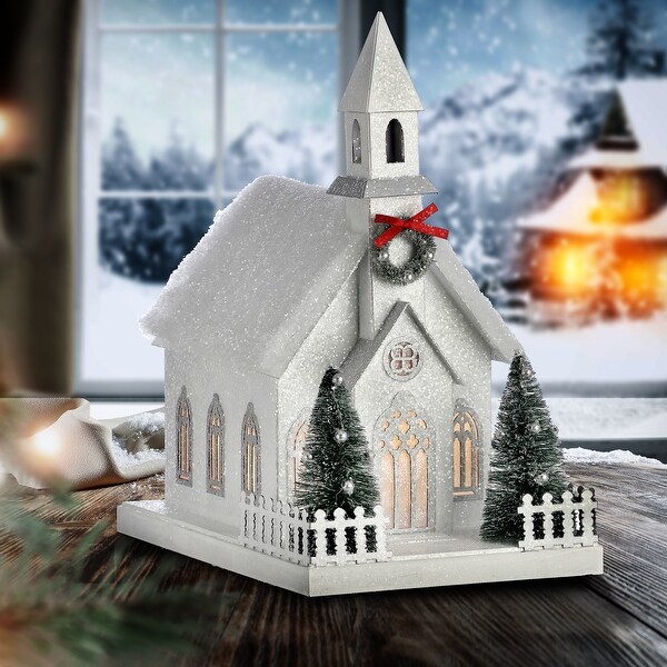 11.5 LED Battery Operated Timer Cardboard Country Church