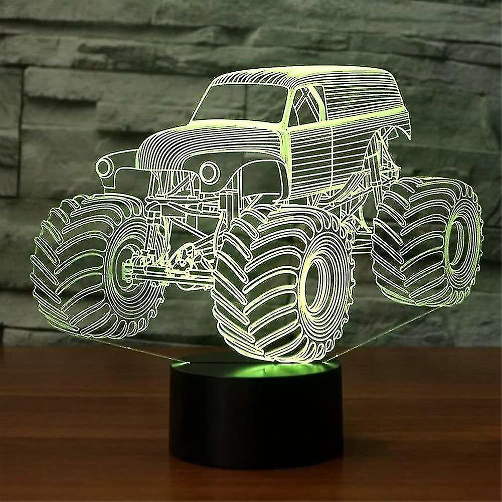 Abstractive 3d Optical Illusion Monster Truck Colorful Lighting Effect Touch Switch Usb Powered Led