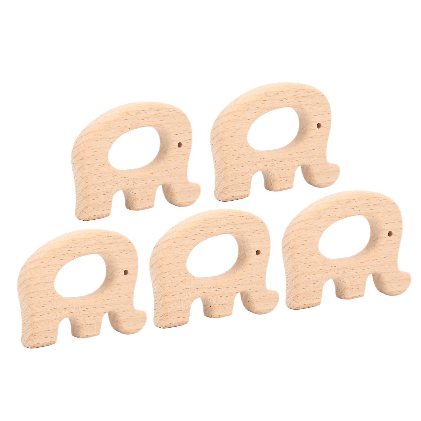 5pcs Wooden Teether Toys Natural Beech Sturdy Durable Impact Resistance Smooth Safe Non Toxic Wood Teething Ringselephant