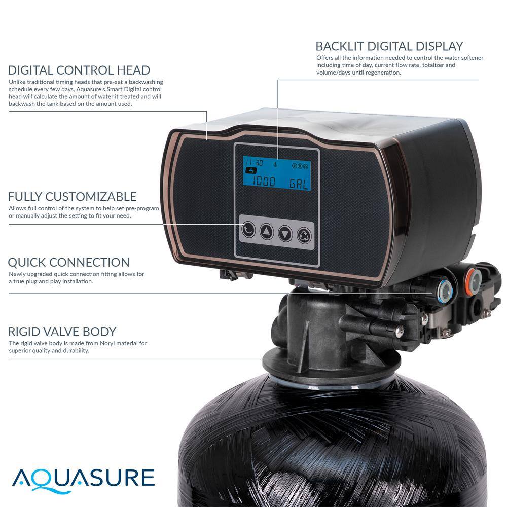 AQUASURE Whole House Filtration with 64000 Grain Water Softener Reverse Osmosis System and Sediment-GAC Pre-filter AS-WHF64D