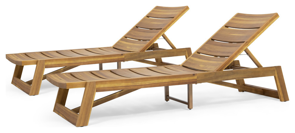 Angela Outdoor Wood and Iron Chaise Lounges  Set of 2   Transitional   Outdoor Chaise Lounges   by GDFStudio  Houzz