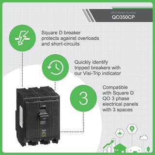 Square D QO 50 Amp 3-Pole Plug-In Circuit Breaker QO350CP