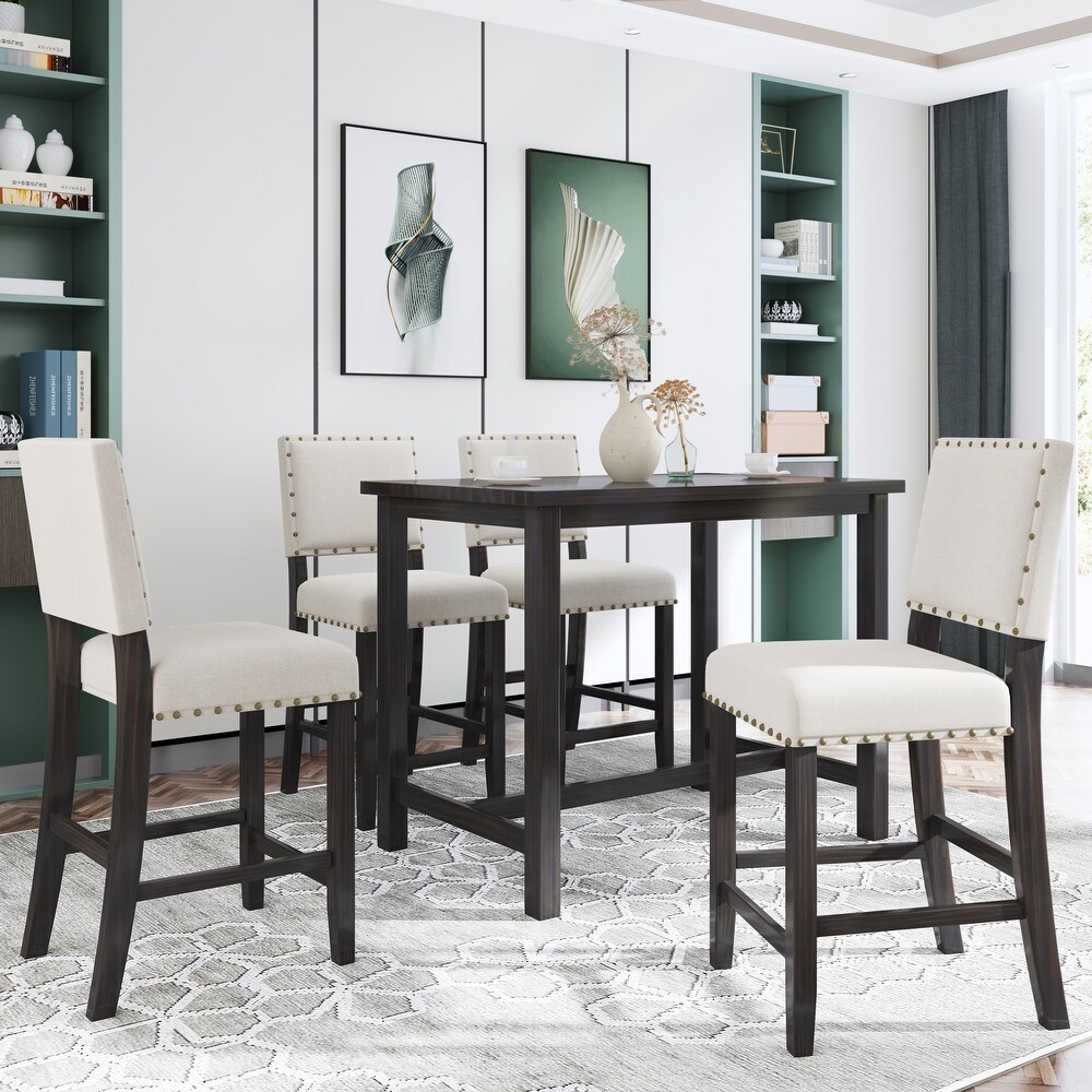 5 Piece Counter Height Dining Table Set with 4 Upholstered Chairs