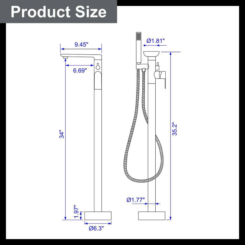 Nestfair Single-Handle Floor-Mount Roman Tub Faucet with Hand Shower in Brushed Gold SMD8008G