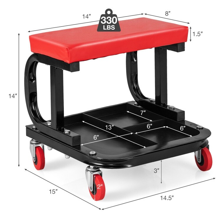 Rolling Creeper with Classified Tool Tray and Cushioned Seat   15\