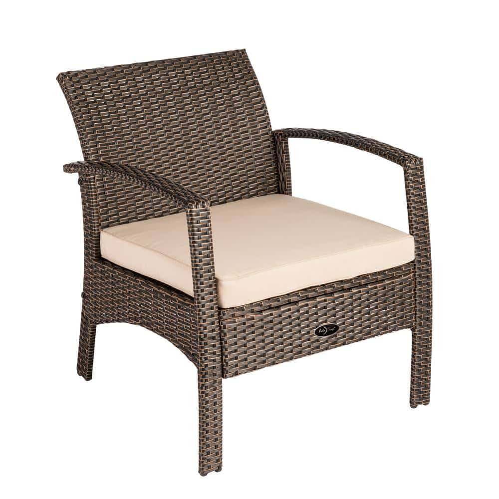 BALKENE HOME Bondi Mocha Stationary Wicker Outdoor Lounge Chair with Taupe Cushion 62776