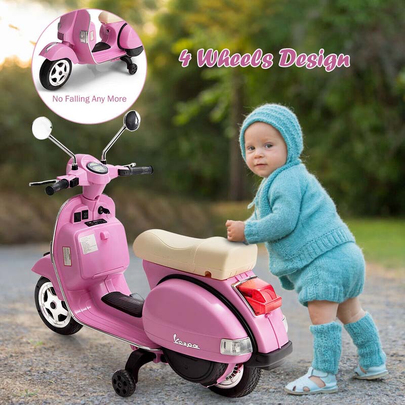 6V Kids Ride on Vespa Scooter Battery Powered Electric Riding Toy Motorcycle with Training Wheels