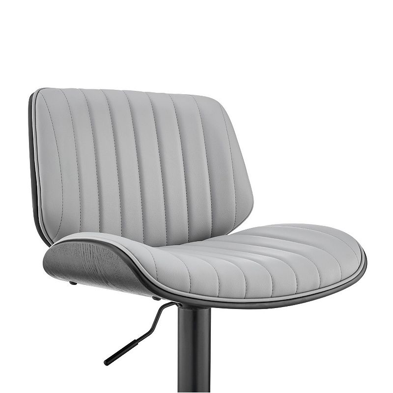 Barstool with Channel Tufted Leatherette Seat， Gray and Black