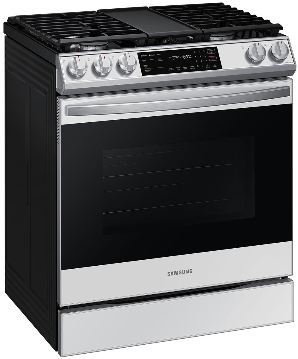  ADA 6 Cu. Ft. White Glass BESPOKE Smart Slide-In Gas Range With Air Fry and Convection