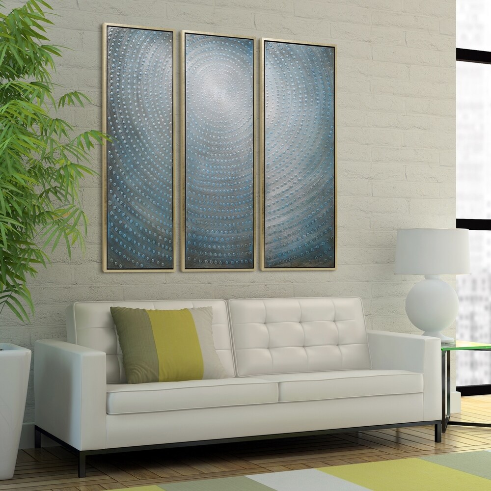 Concentric Textured Metallic Hand Painted Canvas Wall Art Set of 3