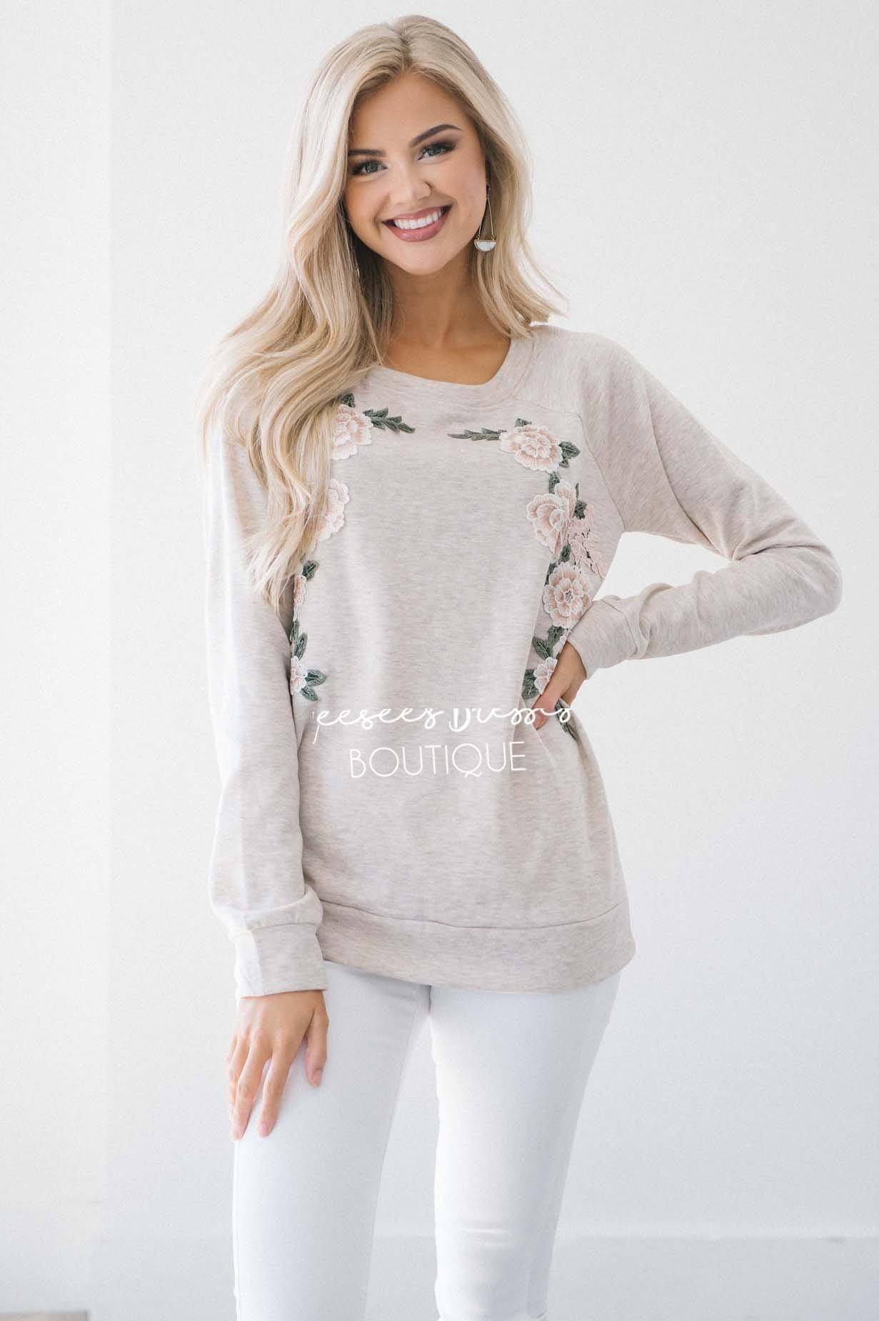 Shimmer Champagne Floral Embroidered Sweater