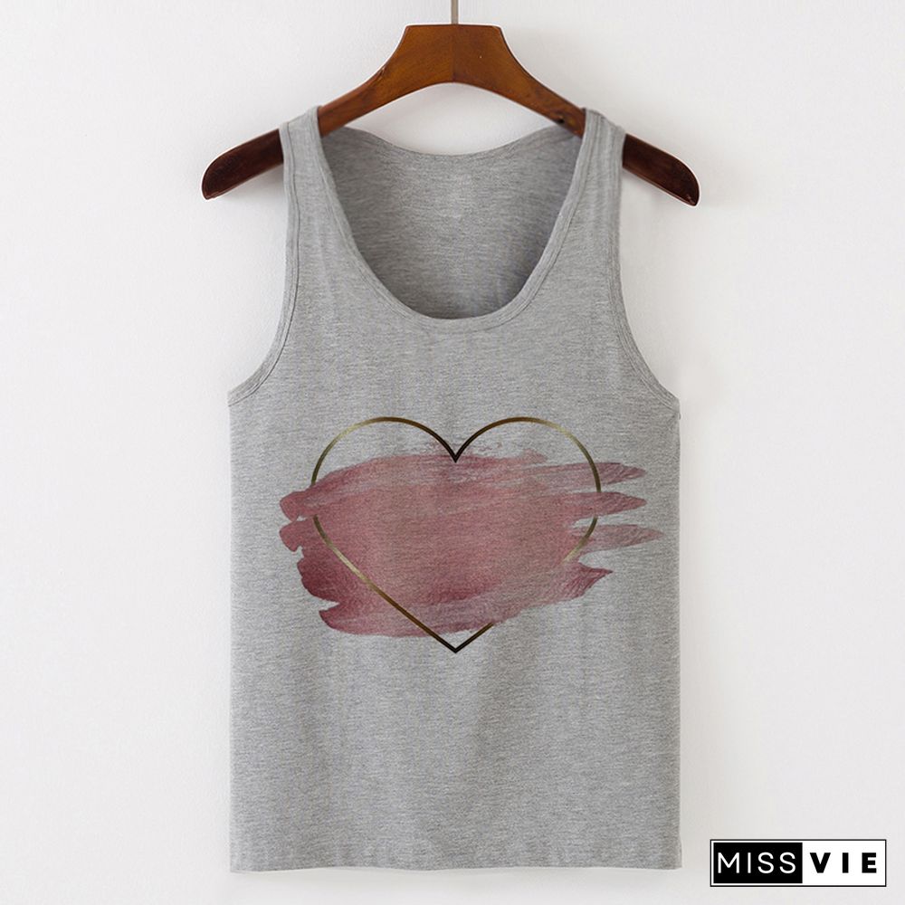 Summer Tank Tops Heart Flower Love Graphic Print Ladies Sexy Vest Camisole Women Tops Tee Tshirt Female Casual Loose Sleeveless