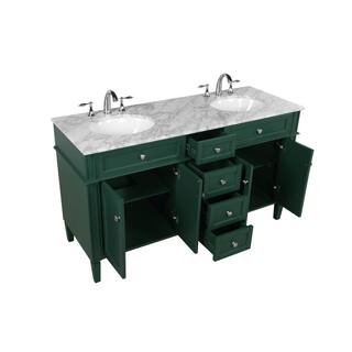 Simply Living 60 in. W x 21.5 in. D x 35 in. H Bath Vanity in Green with Carrara White Porcelain Top SL37680DGN