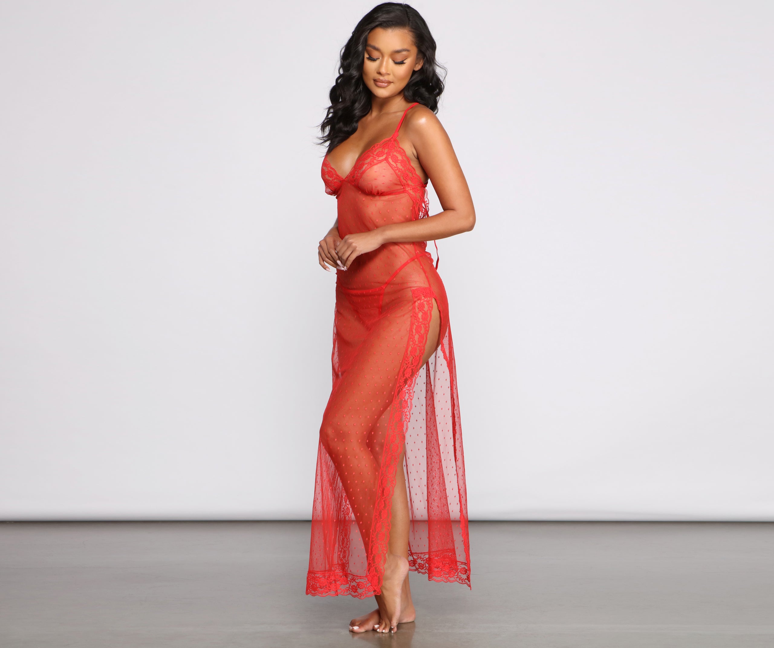 Delicate Mesh Maxi Slip Dress And Panty Set