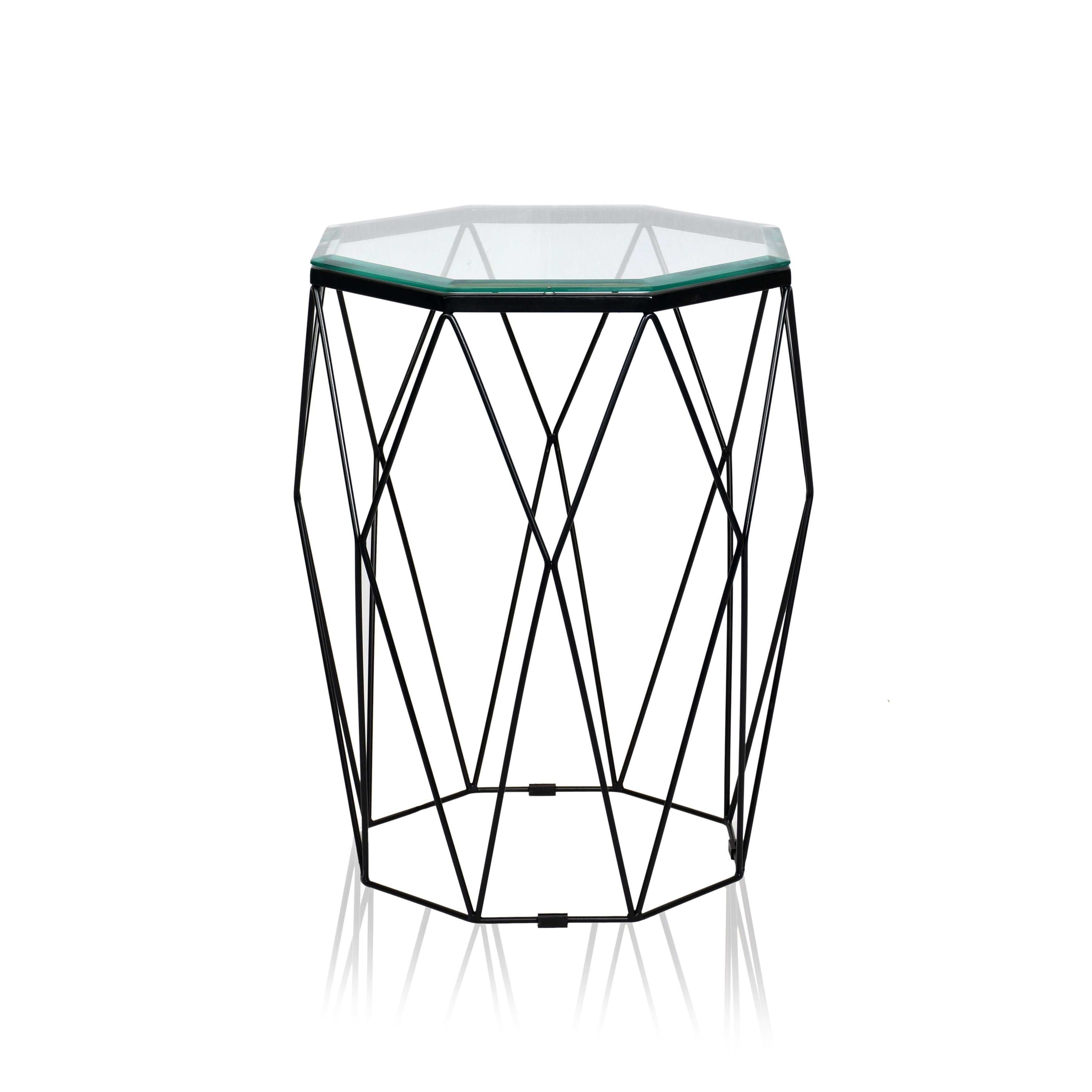 Newyork Geometric Side Table W/Clear Bevelled Glass Top - 18''