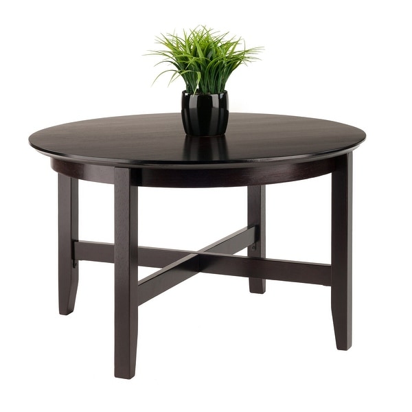 Round Coffee Table， Wooden End Table Snack Table with X-Cross Legs