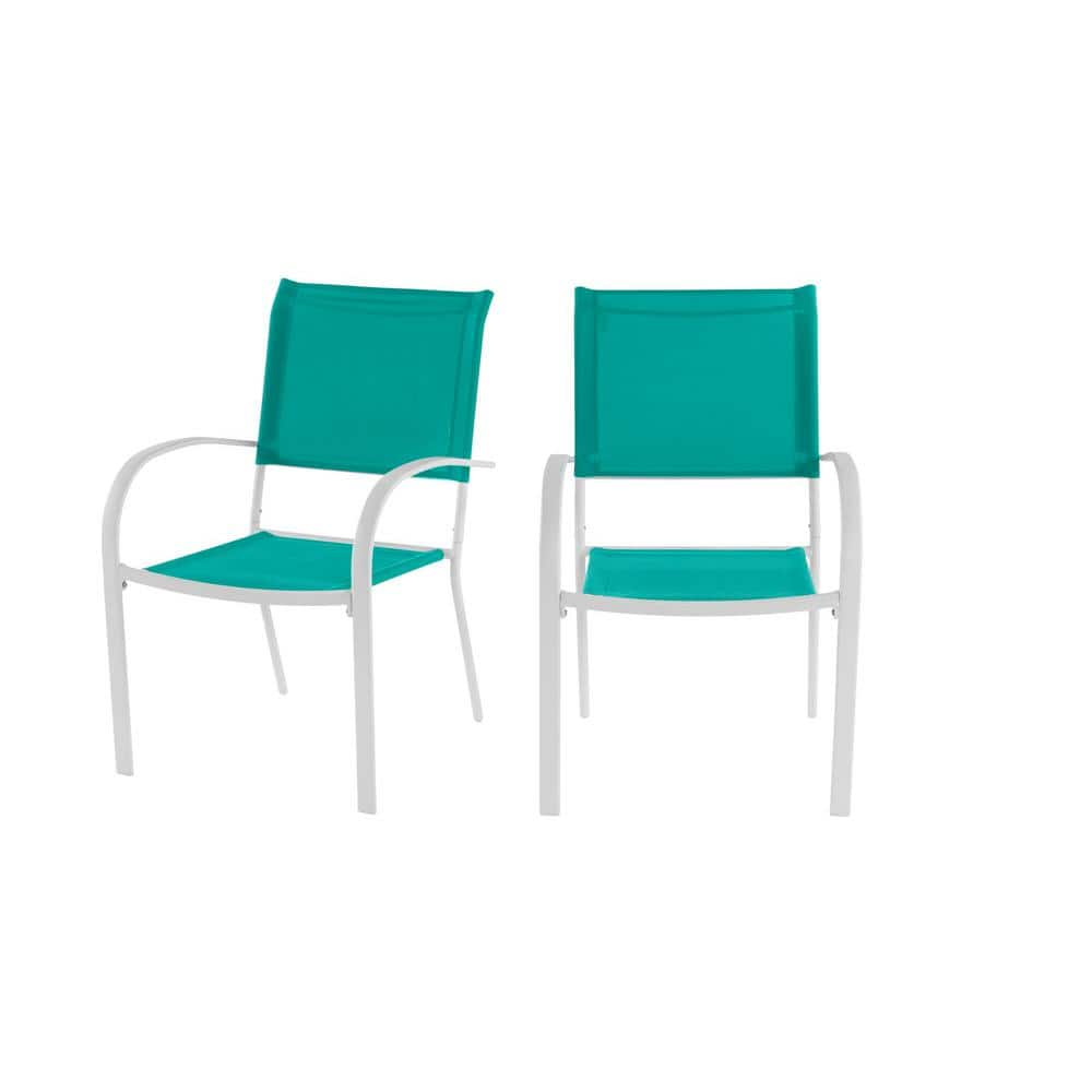 StyleWell Mix and Match Stationary Stackable Steel Split Back Sling Outdoor Patio Dining Chair in Emerald Coast Green (2-Pack) FCS70391G2PKWEC