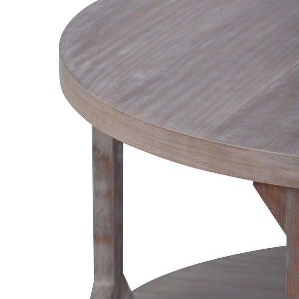 Round Rustic Coffee Table Solid Wood+MDF Coffee Table for Living Room with Dusty Wax Coating