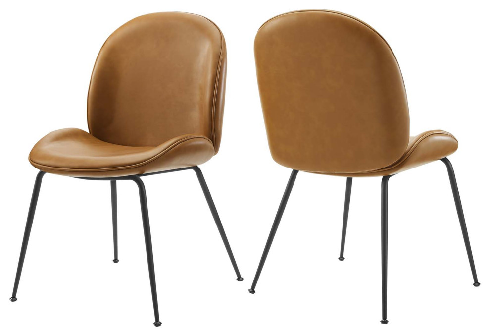 Scoop Black Powder Coated Steel Leg Vegan Leather Dining Chairs Set of 2  Tan   Midcentury   Dining Chairs   by House Bound  Houzz