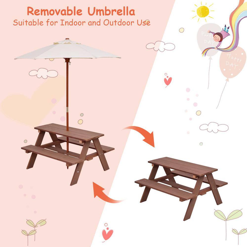 Alpulon Wooden Outdoor Kids Picnic Table with Umbrella and Bench ZMWV014-B