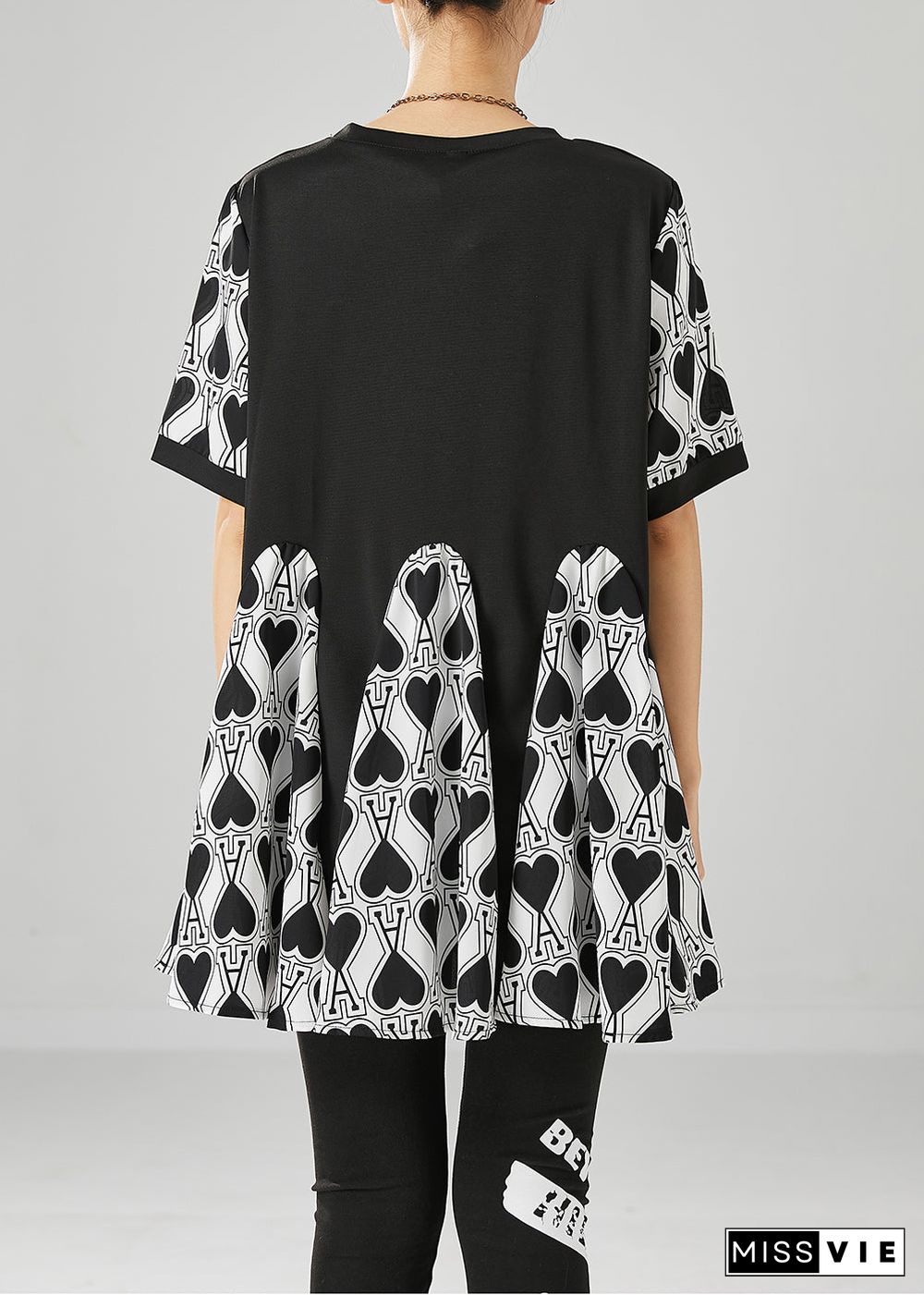 Fine Black Oversized Patchwork Love Print Chiffon Shirt Tops Summer