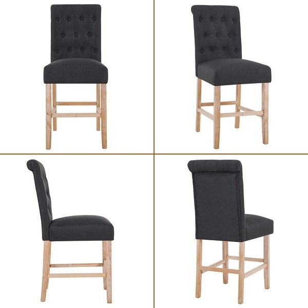 24 Inches Counter Height Bar Stools Set of 4， French Country Upholstered Bar Chairs with Backs - as picture