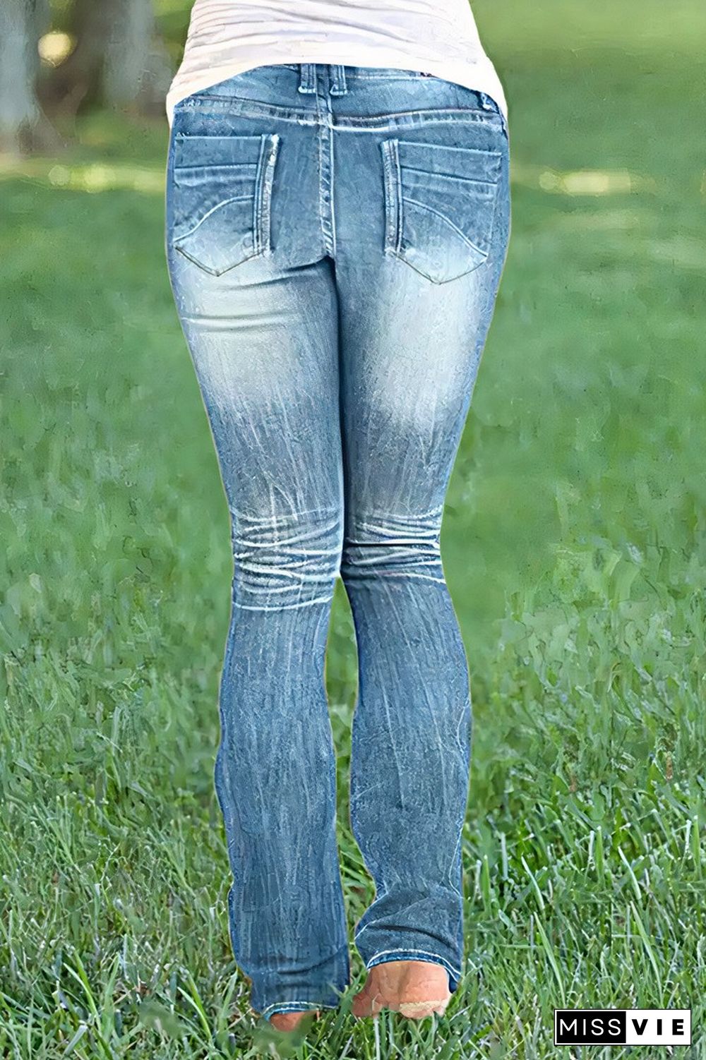 Distressed Low Waist Wash Bootcut Jeans