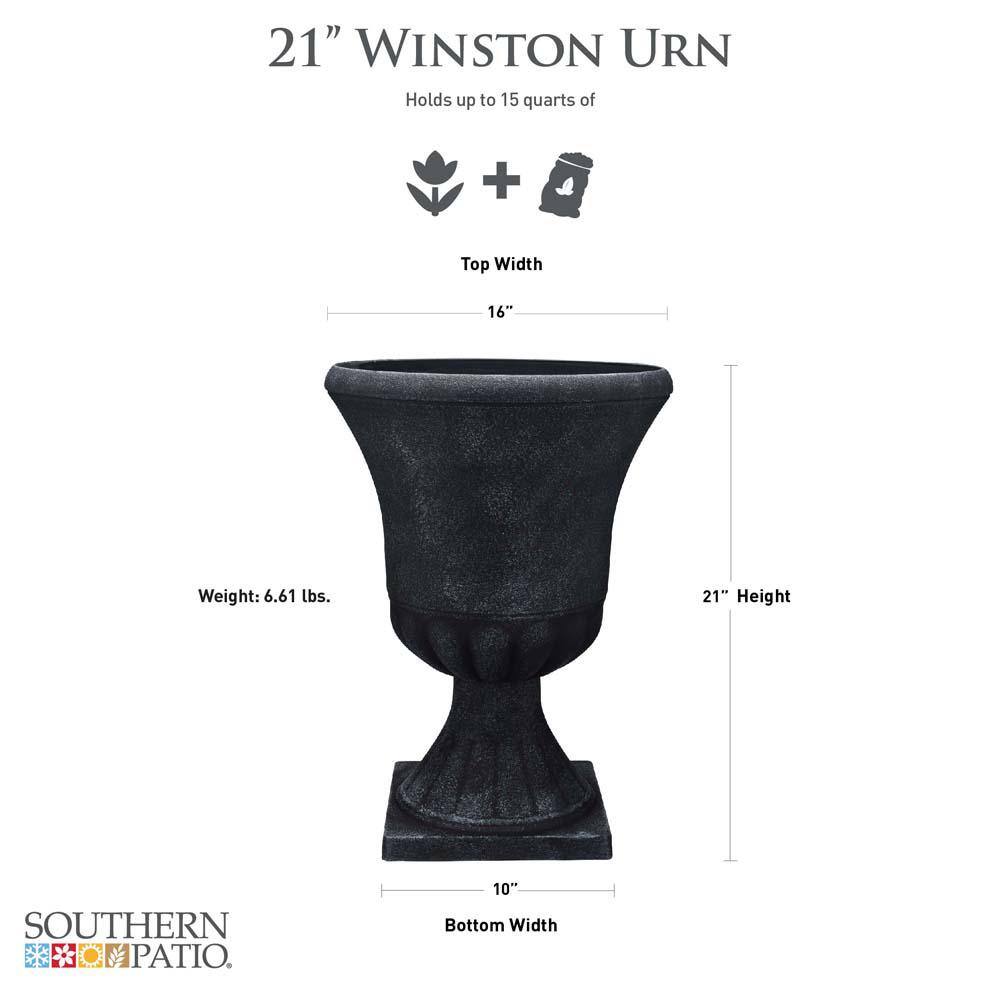 Southern Patio Winston Large 16 in. x 21 in. Black Resin Composite Urn Planter EB-029816