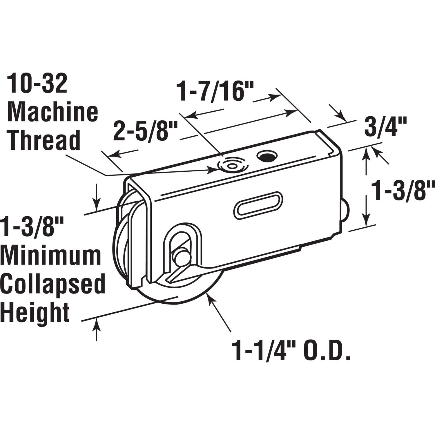 Prime-Line 1-1/4 in. D X 0.75 in. L Steel Roller Assembly 1 pk