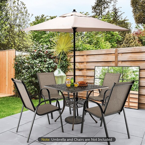 Gymax 35.4'' Patio Square Dining Table Cast Aluminum Umbrella Hole