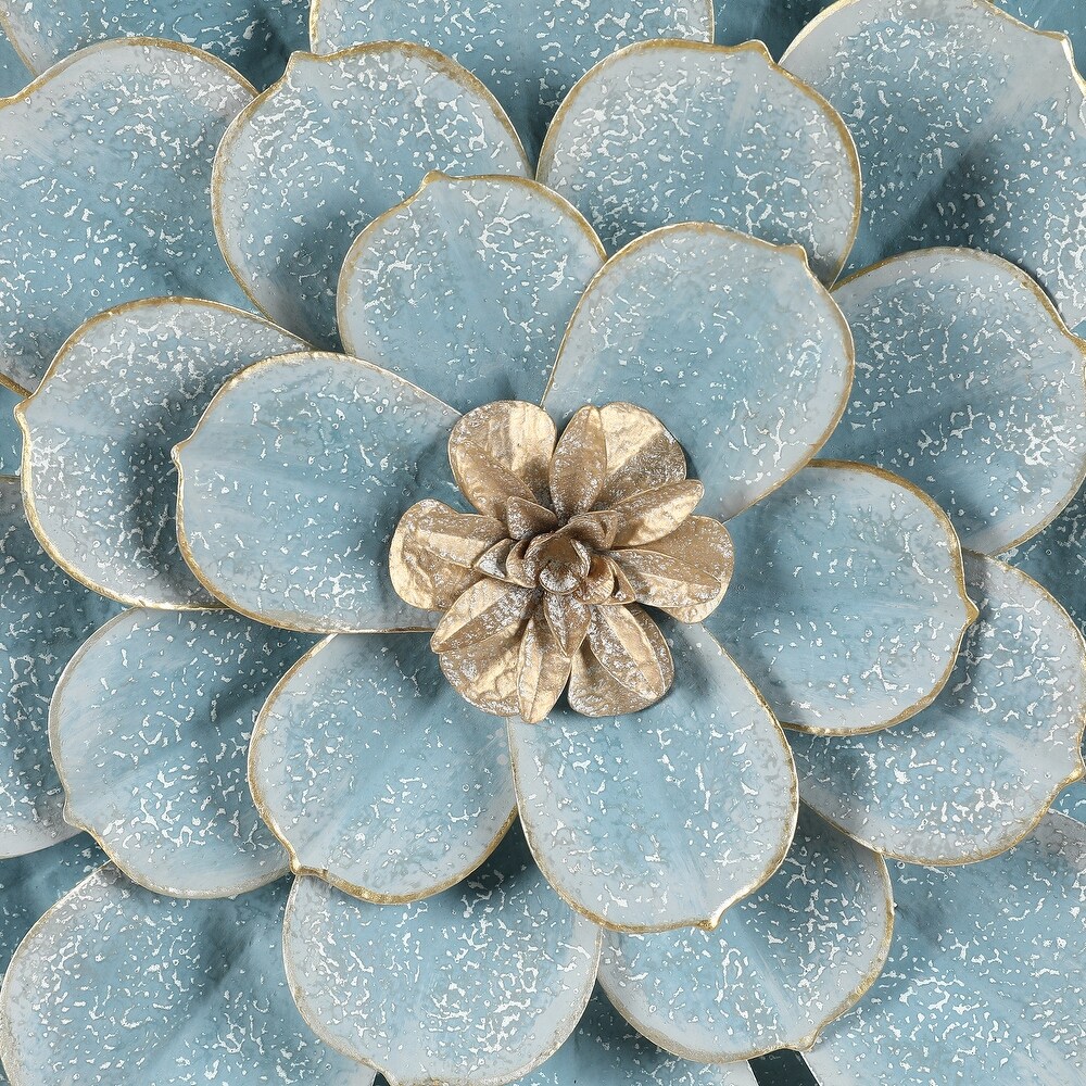 Light Blue Metal Flower Wall Decor