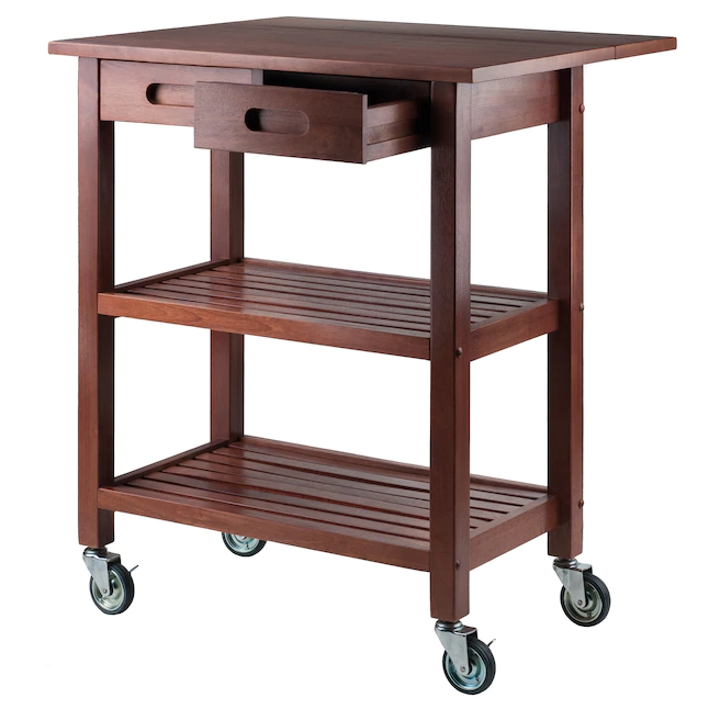 Winsome Wood Brown Wood Base with Wood Top Rolling Kitchen Cart (16.66-in x 28.27-in x 33.07-in)