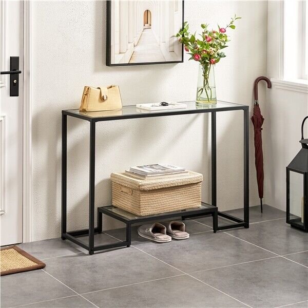 Modern 2-Layer Tempered Glass Console Table for Entryway Hallway Porch Kitchen