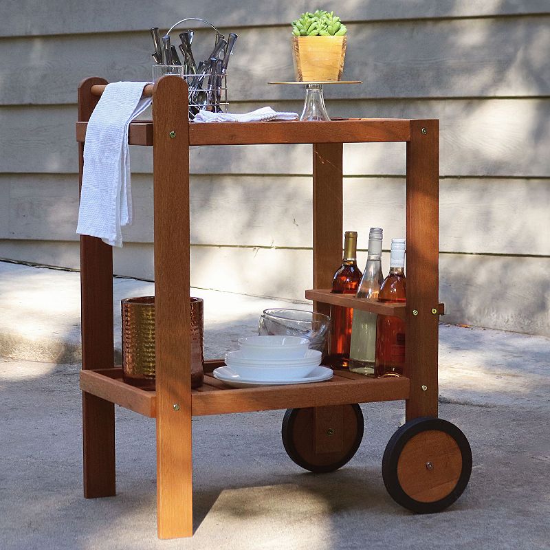 Sunnydaze Malaysian Hardwood Indoor/outdoor 2-tier Serving Cart